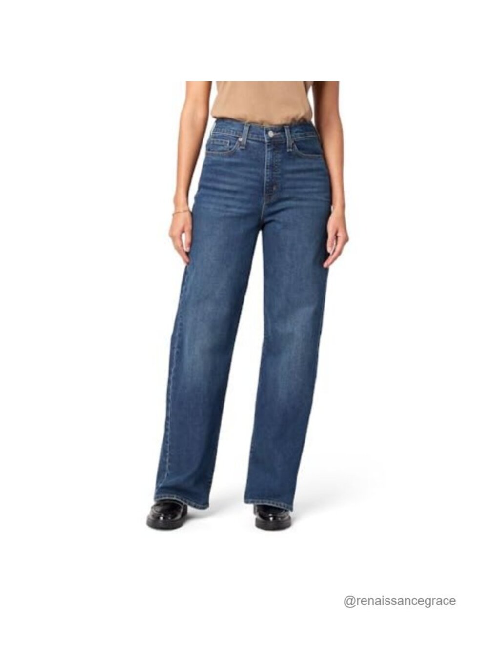 High Rise Loose Straight Stretch Denim Jeans Vintage Fabric